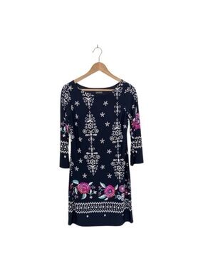 Enfocus Studio Navy Dress with White Embroidery